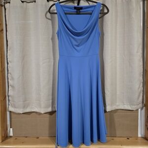Express Blue A Line Cocktail Elegant CowlNeck Sleeveless Midi Dress Strap Sz 3/4